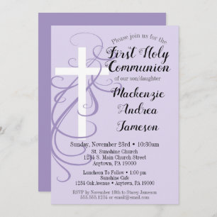 Lavender Swirl First Holy Communion Invitation