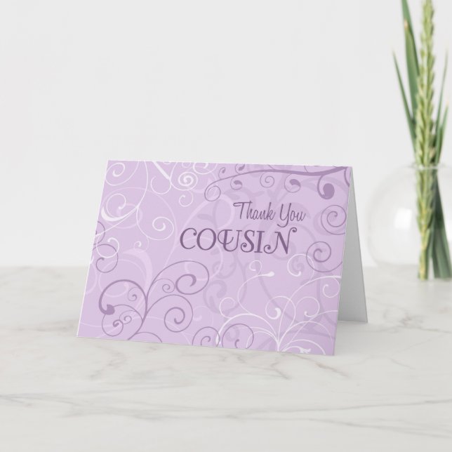 Lavender Swirls Cousin Thank You Bridesmaid Card (Front)