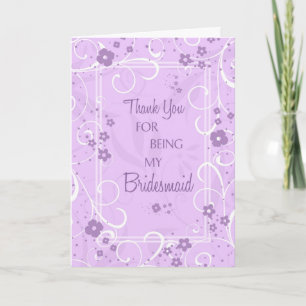 Lavender Swirls Thank You Bridesmaid Card