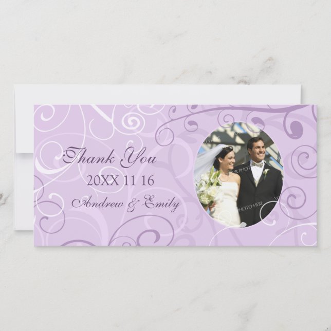 Lavender Swirls Thank You Wedding Photo Cards (Front)