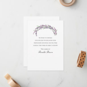 Lavender Sympathy Acknowledgement Thank You Card