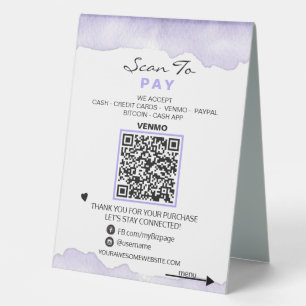 *~* Lavender , Table Tent PAY + MENU QR Tabletop