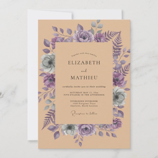 Lavender Tan Leafy Wedding Invitation (Front)