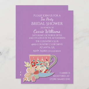 Lavender Tea Cup Bridal Shower Invitation