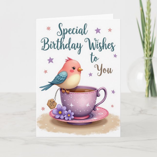 Lavender Teacup Birthday Card (Front)