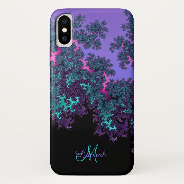 Lavender Teal Fractal Personalised iPhone X Case (Back)