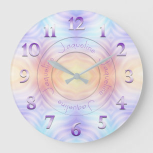 Lavender Teal Yellow Orange Geometric with Name Large Clock