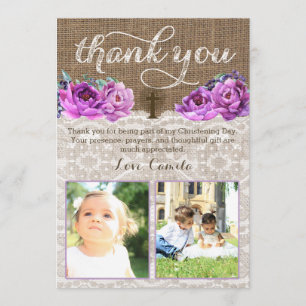 Lavender thank you card with Holy Cross two photos