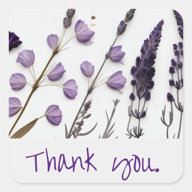 Lavender Thank You Square Sticker (Front)