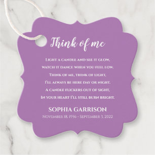 Lavender Think Of Me Celebration of Life Candle Favour Tags