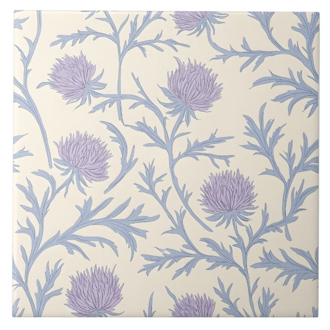 Lavender Thistle Floral Flower Pattern Ceramic Tile (Front)