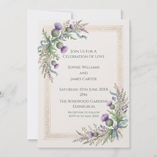 Lavender Thistle Wedding Invitation (Front)