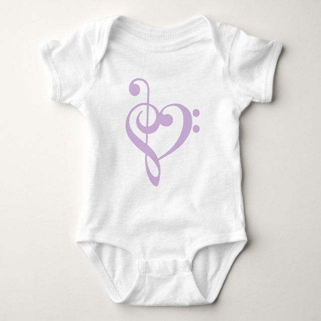 Lavender Treble Clef & Bass Clef Heart Baby Bodysuit (Front)