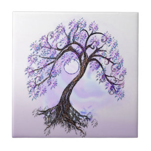 Lavender Tree of Life with Moon Ceramic Tile