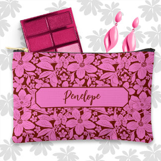 Lavender Tropical Floral on Burgundy Accessory Pouch