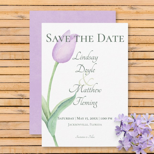 Lavender Tulip Solo Purple Modern Save The Date (Creator Uploaded)