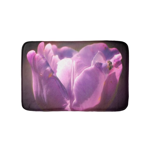 Lavender Tulip With Tiny Bee Close Up  Bath Mat (Front)