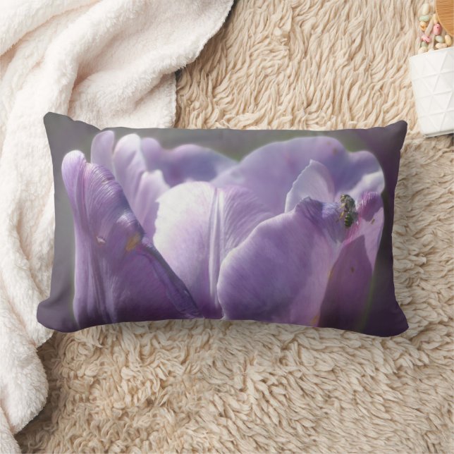 Lavender Tulip With Tiny Bee Close Up  Lumbar Cushion (Blanket)
