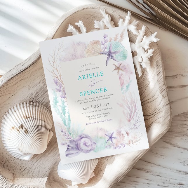 Lavender Turquoise Ocean Wedding Tropical Beach Invitation (Creator Uploaded)