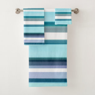 Lavender Turquoise Watercolor Stripes Bath Towel Set