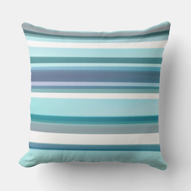 Lavender Turquoise White Watercolor Stripes Cushion (Front)