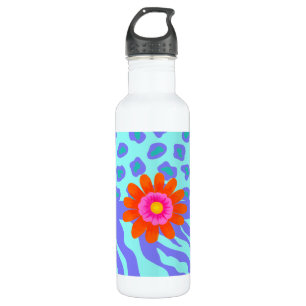 Lavender & Turquoise Zebra & Cheetah Orange Flower 710 Ml Water Bottle