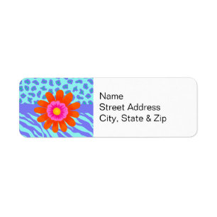 Lavender & Turquoise Zebra & Cheetah Orange Flower Return Address Label