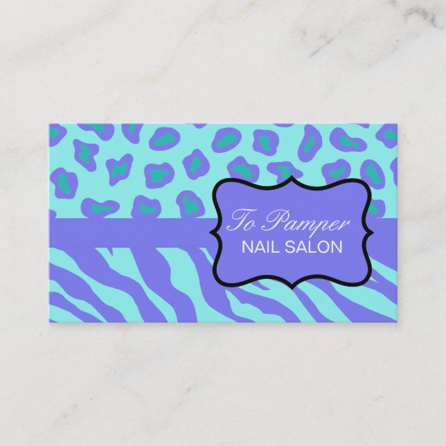 Lavender & Turquoise Zebra & Cheetah Skin Custom Business Card (Front)