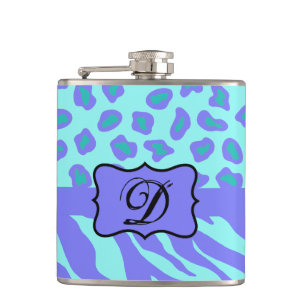 Lavender Turquoise Zebra Leopard Monogram Initial Hip Flask