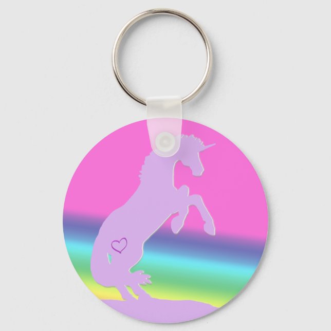 Lavender Unicorn Silhouette (rainbow background) Key Ring (Front)