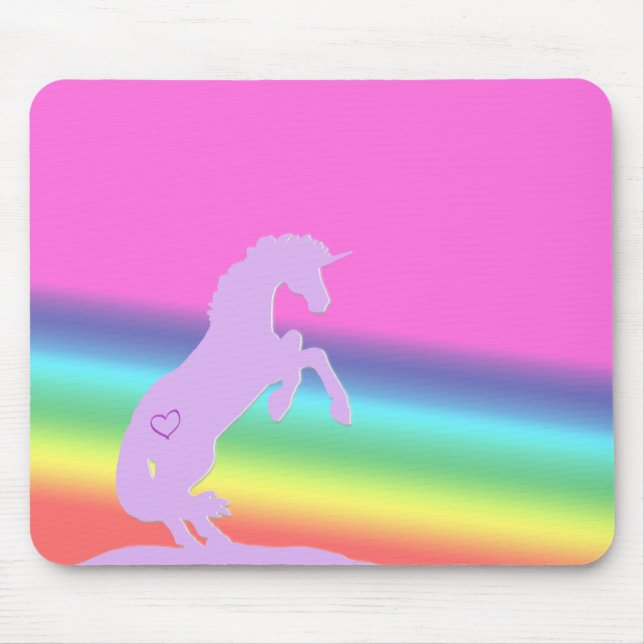 Lavender Unicorn Silhouette (rainbow background) Mouse Pad (Front)