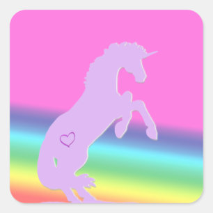Lavender Unicorn Silhouette (rainbow background) Square Sticker