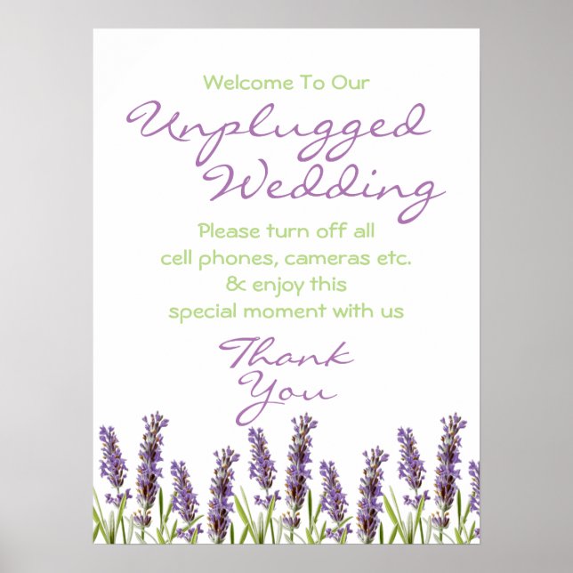 Lavender Unplugged Wedding Sign (Front)