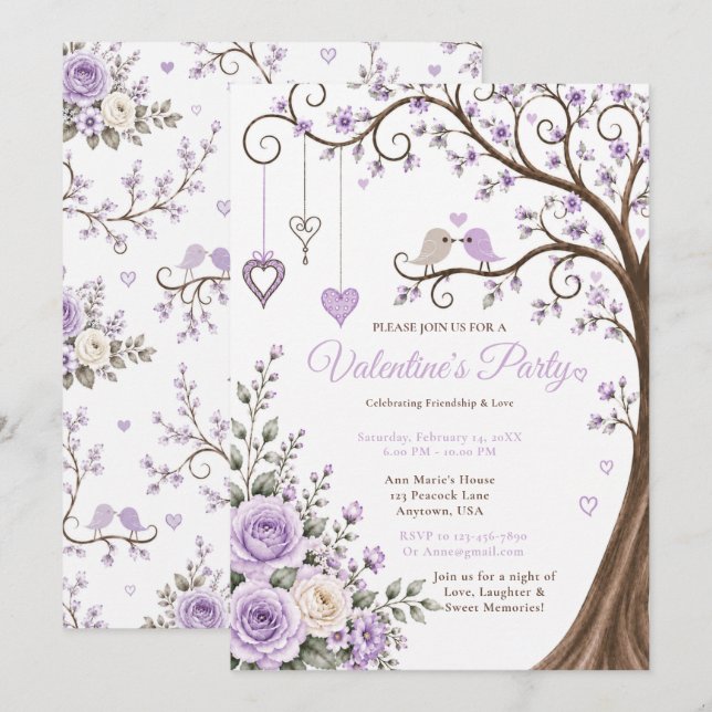 Lavender Valentine’s Party Invitation (Front/Back)