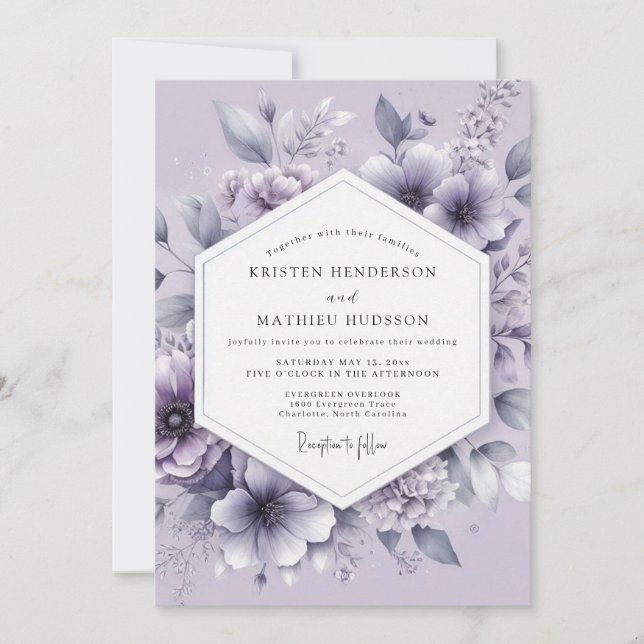 Lavender Vaporous Bloom Wedding Invitation (Front)
