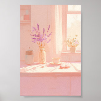 Lavender Vase Pink Kitchen Dreamy Pastel Poster
