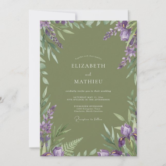 Lavender Verdant Bloom Wedding Invitation (Front)