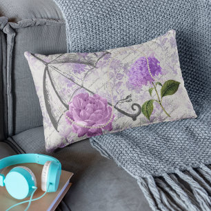 Lavender Victorian Ephemera Floral Country Chic Lumbar Cushion