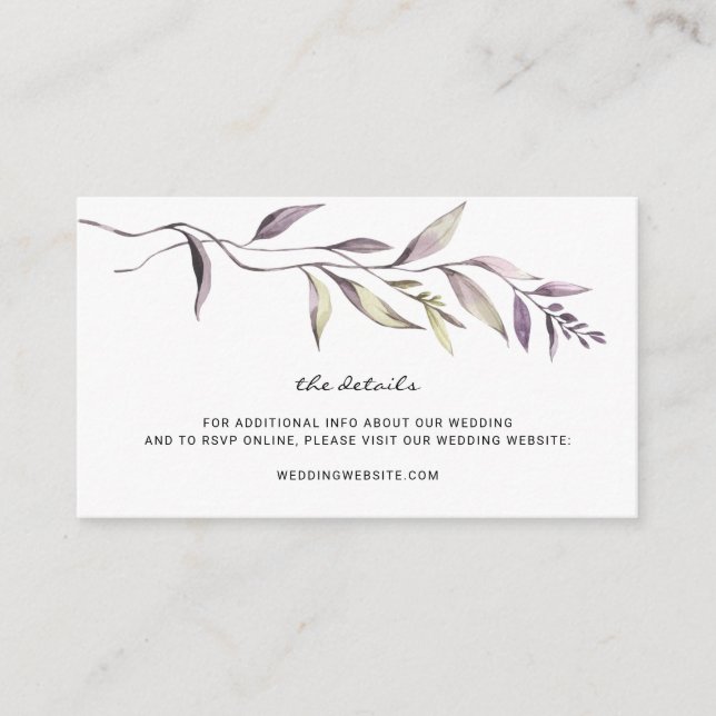 Lavender Vine Greenery Wedding Details Enclosure C Card (Front)