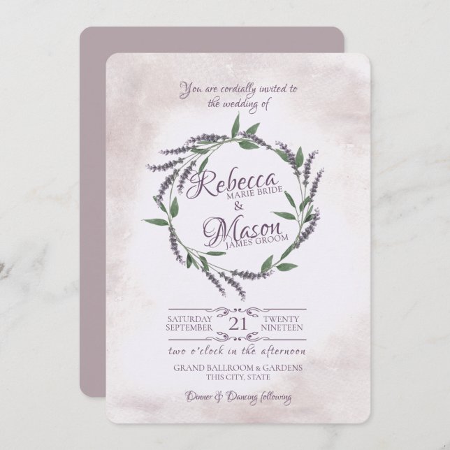 Lavender Vine Ring Wedding Invitation (Front/Back)