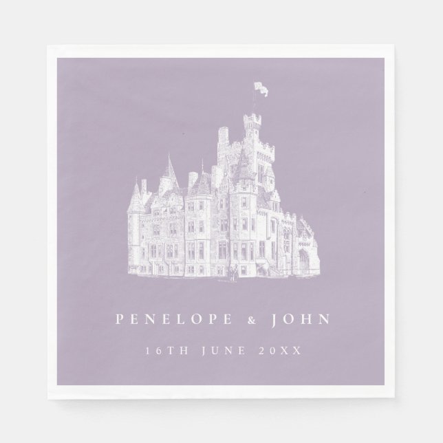 Lavender Vintage Castle Illustration Wedding Napkin (Front)