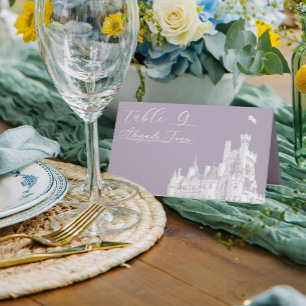 Lavender Vintage Castle Illustration Wedding Place Card