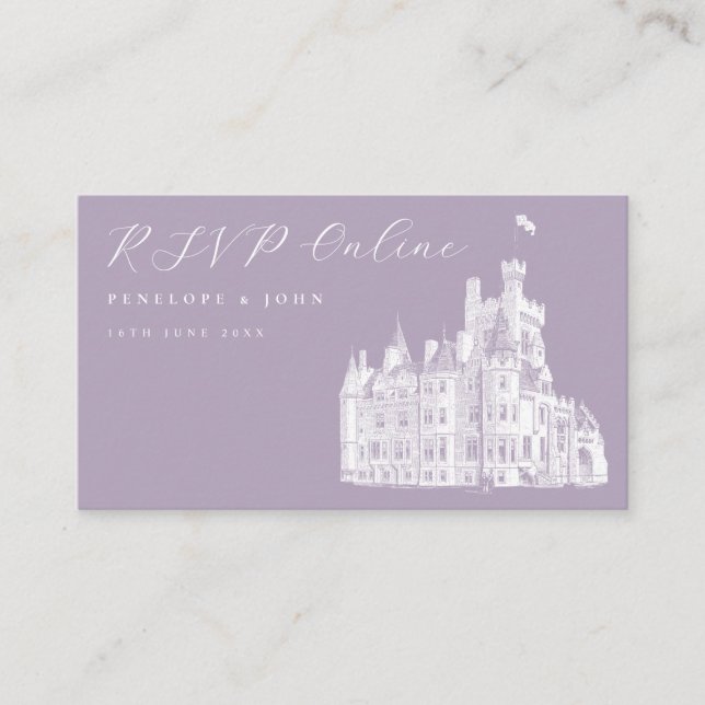 Lavender Vintage Castle RSVP Wedding Website Enclosure Card (Front)