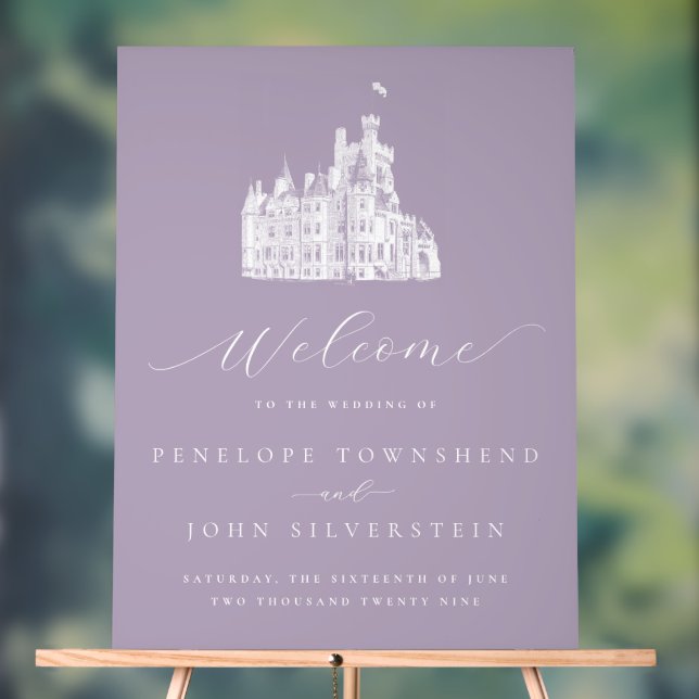 Lavender Vintage Castle Wedding Welcome Acrylic Sign (Neutral)