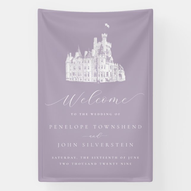 Lavender Vintage Castle Wedding Welcome Banner (Vertical)