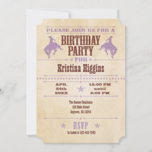 Lavender Vintage Cowboy Birthday Invitation