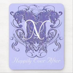 Lavender Vintage Lions with Swirls Monogram Mouse Pad