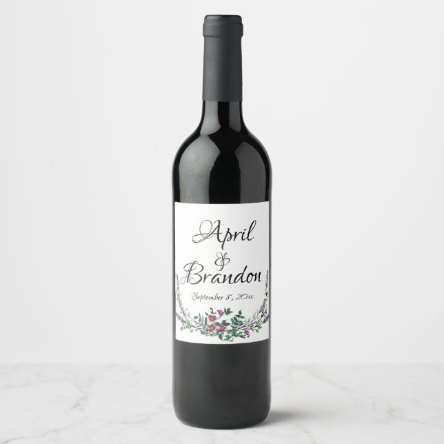 Lavender Vintage Red Rose and Eucalyptus Wine Label (Front)