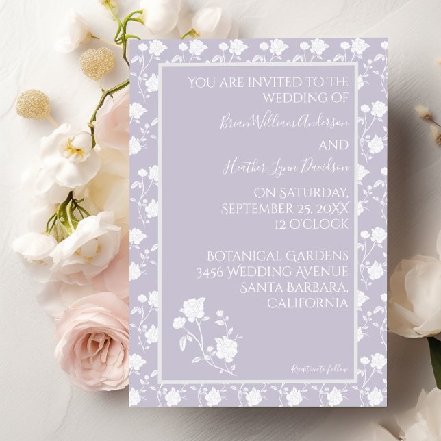 Lavender Vintage Rose Wedding Invitation (Lavender Rose Wedding Invitation)