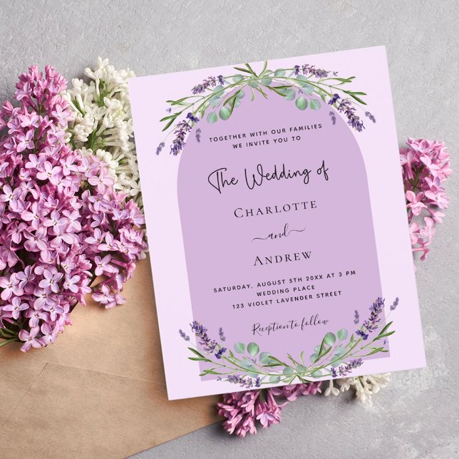 Lavender violet arch budget wedding invitation (Creator Uploaded)